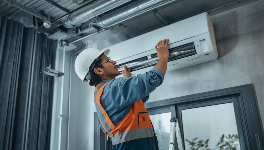 Técnico trabajando en un sistema de climatización
