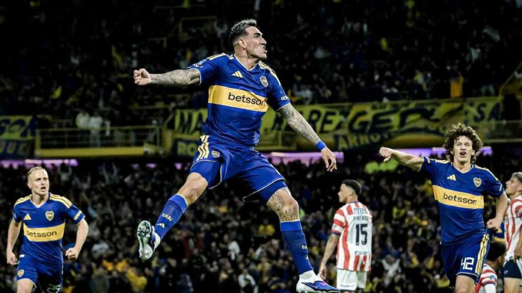 Lautaro Di Lollo, autor del primer gol de Boca Juniors ante Union en La Bombonera.
