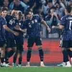 Festejo de los jugadores de la Selección Argentina en el Monumental