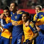 Jugadores de Boca celebran frente a Unión por el Torneo Clausura