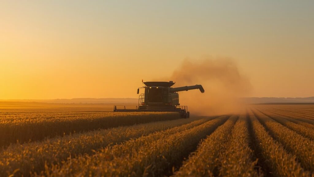 Maquinaria agrícola trabajando en el campo argentino