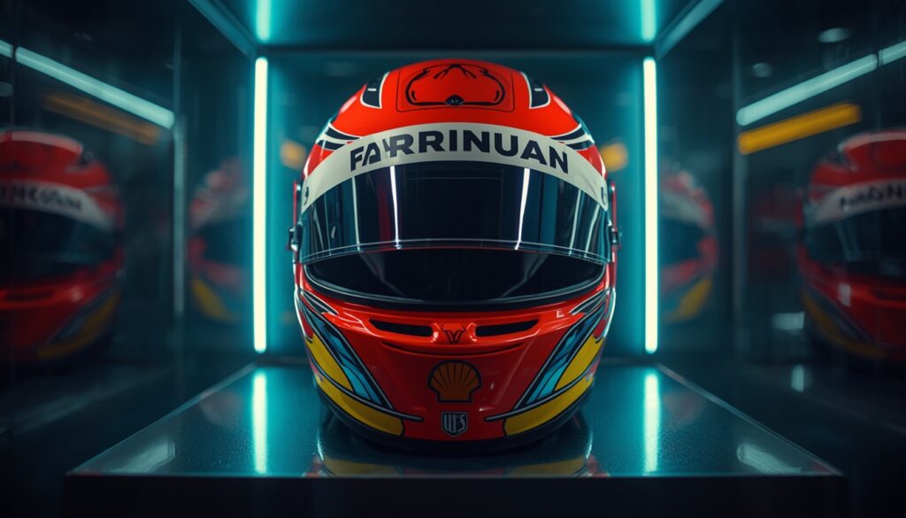 Casco de competición en los boxes de la Fórmula 1