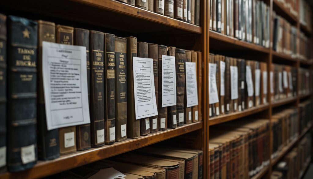 Biblioratos con expedientes de causas judiciales acumulados en tribunales