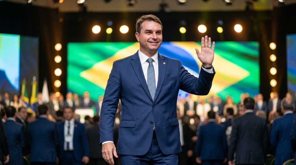 El dirigente político brasileño Flávio Bolsonaro en un acto oficial