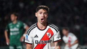 River empató 1-1 frente a Sarmiento en Junín por el Torneo Clausura Gonzalo Montiel festeja el gol del empate de River en Junín
