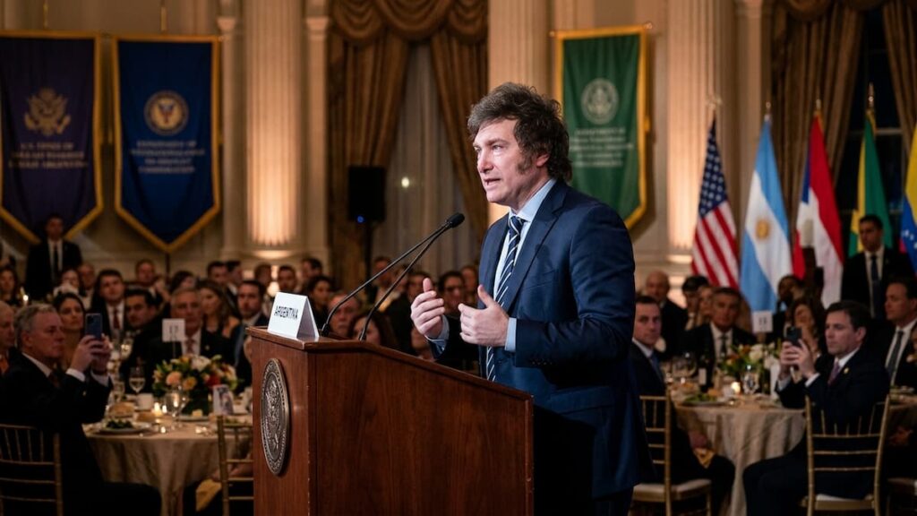 Javier Milei respaldó a Flávio Bolsonaro en una gala en Washington