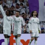 Kylian Mbappé y Ousmane Diomandé festejan un gol del Real Madrid